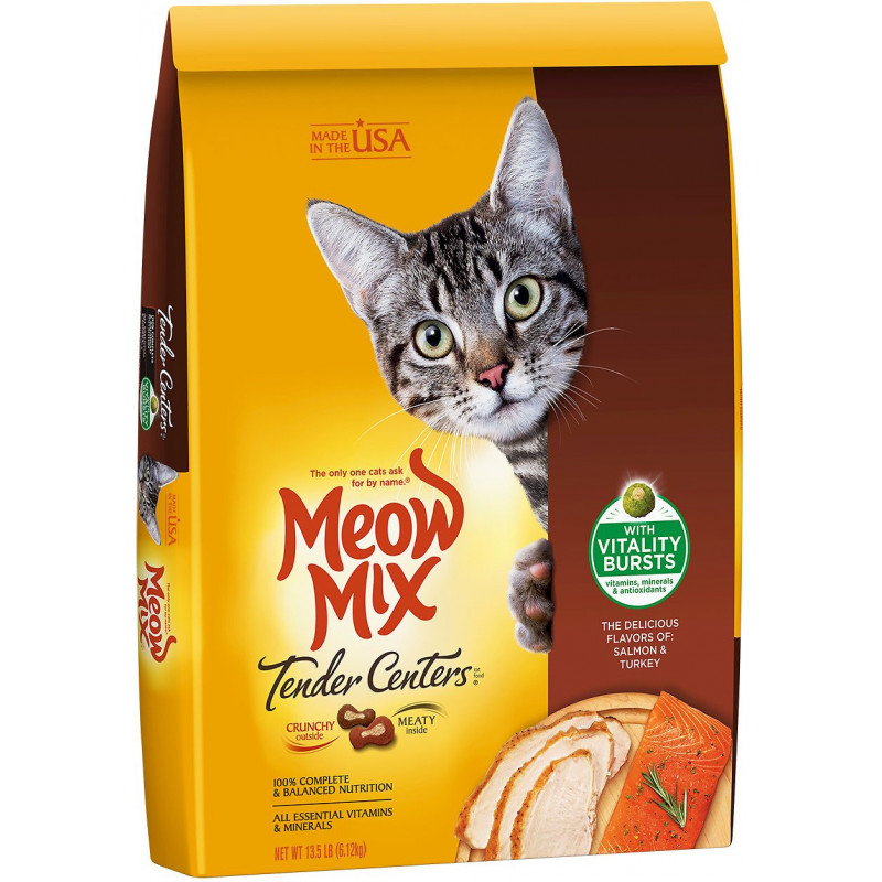 MEOW MIX TENDER CENTER SALMON & TURKEY FLAVORS with Vitality Bursts