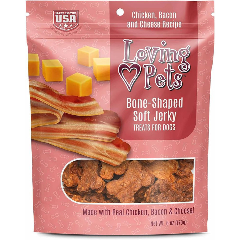 Loving Pets BONE-SHAPED SOFT JERKY FOR DOGS CHICKEN, BACON AND CHEESE RECIPE